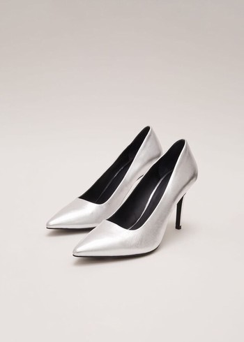 Phase Eight Silver Leather Pointed Courts Heels Silver Australia | IM2815370